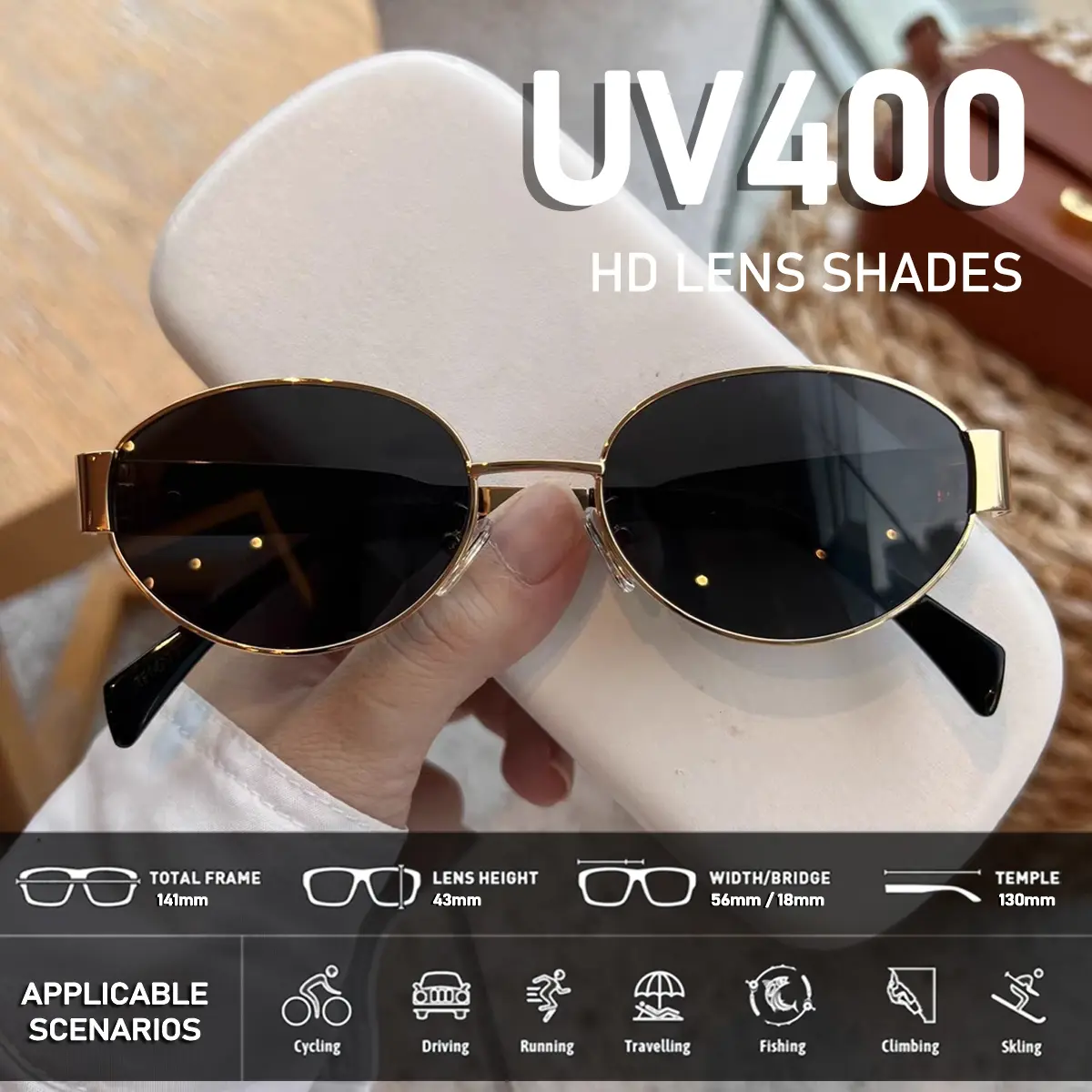 Retro Oval Sunglasses - UV400 Polarized Metal Frame Frameless Vintage Retro Oval Sunglasses Women Vintage Luxury Glasses Men Metal  main image 3