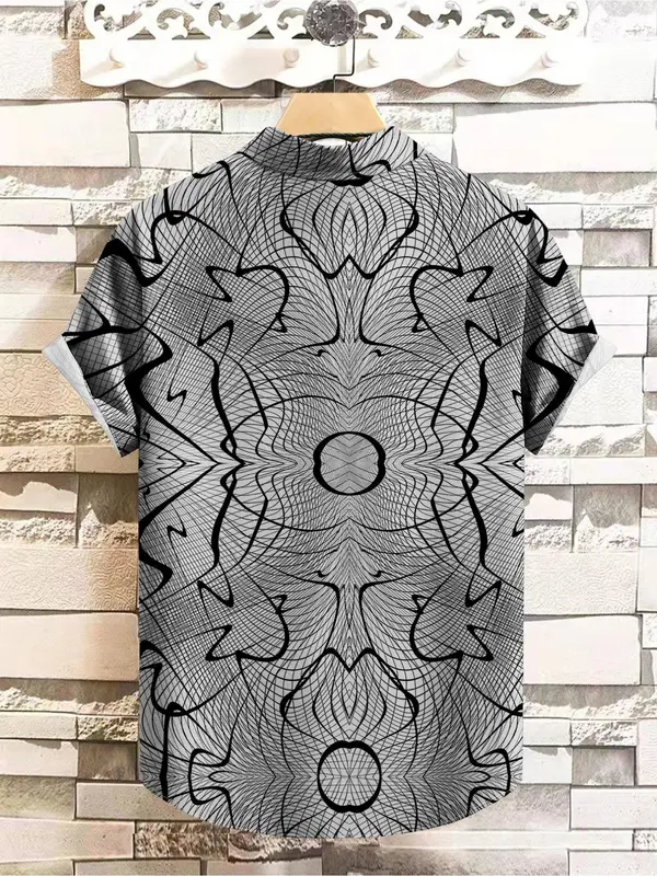 Men's Geometric Print Short Sleeve Shirt, Regular Fit Casual Breathable Comfy Top for Summer, Men's Clothes for Daily Wear 1
