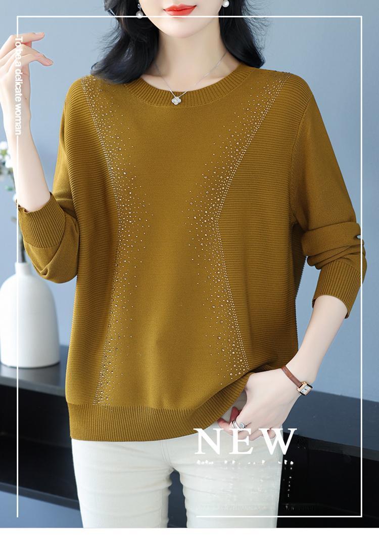 Product Introduction of Knatwear women's round neck rhinestone sweater new fashion mom loose Western style knits long sleeve thin top crop 9