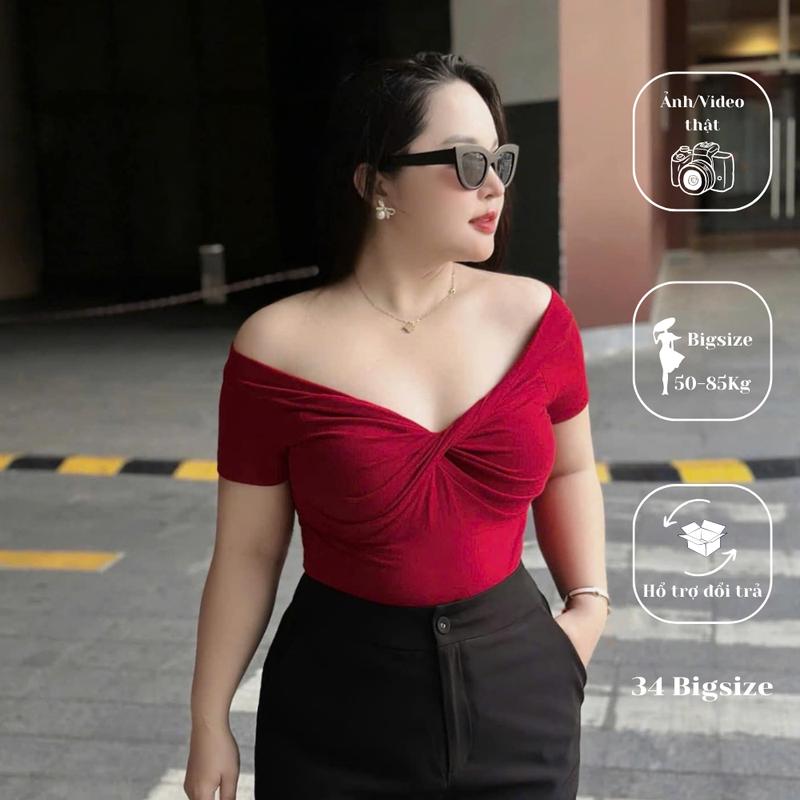 Áo trễ vai xoắn ngực bigsize 34AT037 34 Bigsize, áo thun bẹt vai quyến rũ chất thun co giãn thoải mái