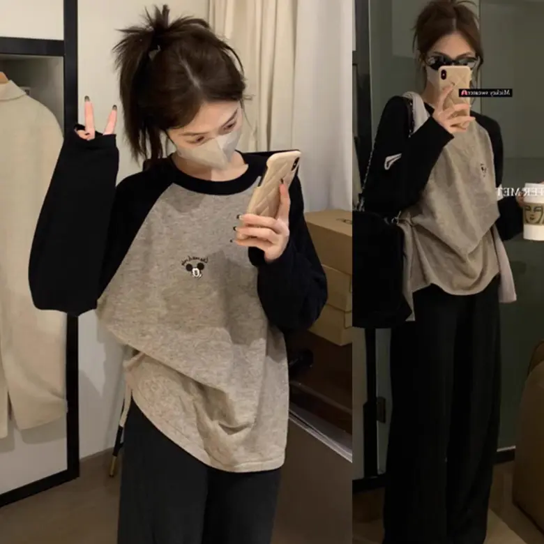 Bộ Đồ Ngủ Cho Nữ, Phong Cách Mùa Xuân Và Mùa Thu, Quần Dài Tay, Thiết Kế Mickey Hoạt Hình, Bộ Đồ Hai Mảnh, Dáng Rộng Vừa Vặn, Thích Hợp Cho Học Sinh, Có Thể Mặc Làm Áo Mặc Bên Ngoài Đồ Mặc Nhà Nóng Bỏng Trên Internet