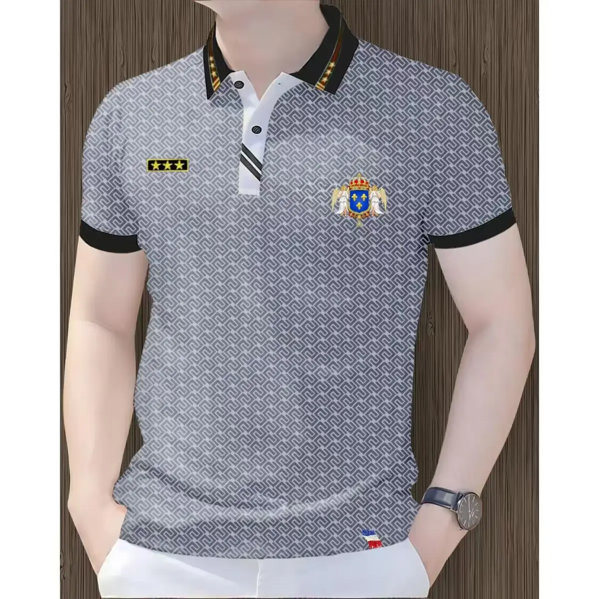 Áo Polo Nam, Phong Cách Sang Trọng Pháp, Trang Phục Công Sở Thường Ngày Đi Lại, Vải Chất Liệu Cao Cấp, Áo Sơ Mi Ngắn Tay Menswear Có Cổ