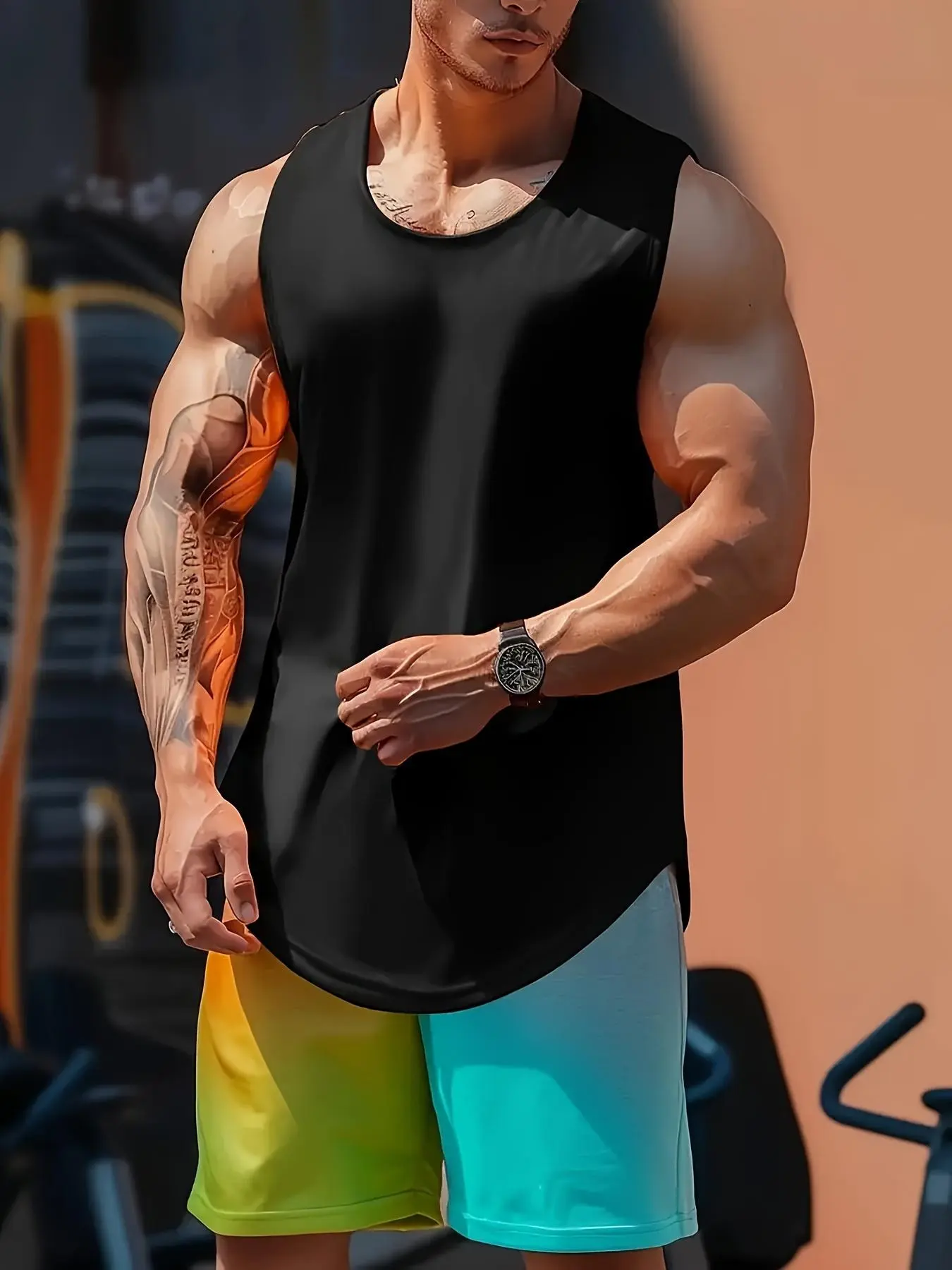 Men's Solid Color Round Neck Sports Tank Top, Breathable Quick Drying Sleeveless Sports Top, Casual Comfy Gym Workout Running Top for Men