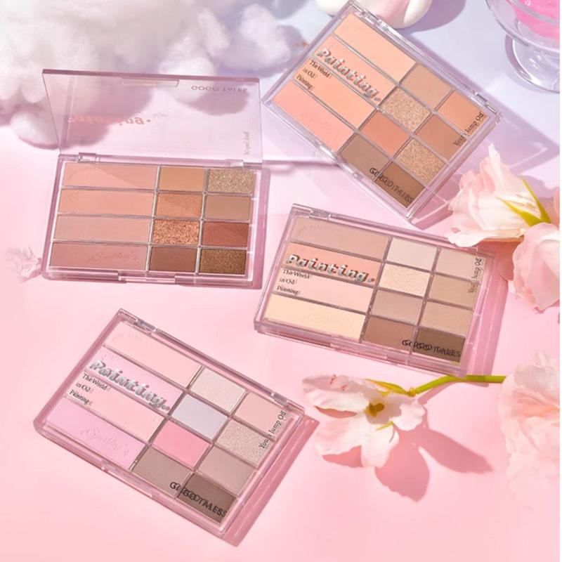   KUROMI x THUỶ ĐỖ BEAUTY  Bảng Phấn Mắt Và Má Hồng 12 Ô GOGO TALES Kuromi.cosmetics Nhũ lì Tông Màu Pastel Oil Painting GT642 Eyeshadow Women Nữ Trang Điểm 