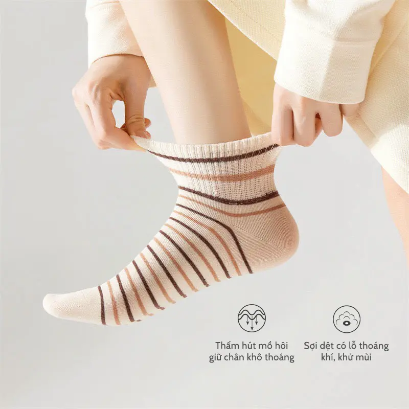 Tất cổ ngắn CHERRY chất liệu cotton, set 5 đôi họa tiết thêu dễ thương Nữ 7