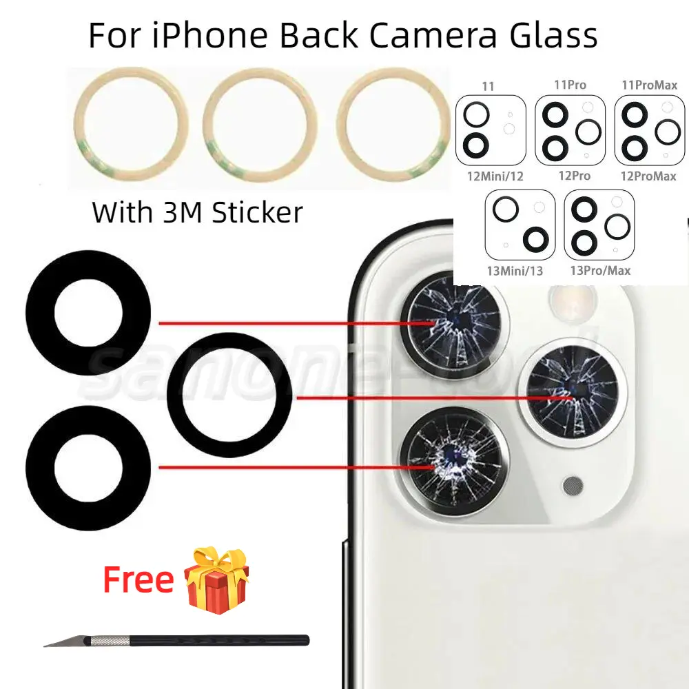 Kaca Kamera Belakang, Untuk iPhone 11, 12, 13, Mini, Pro dan Max, Penutup Lensa Kamera Belakang, dengan Pelekat 3M