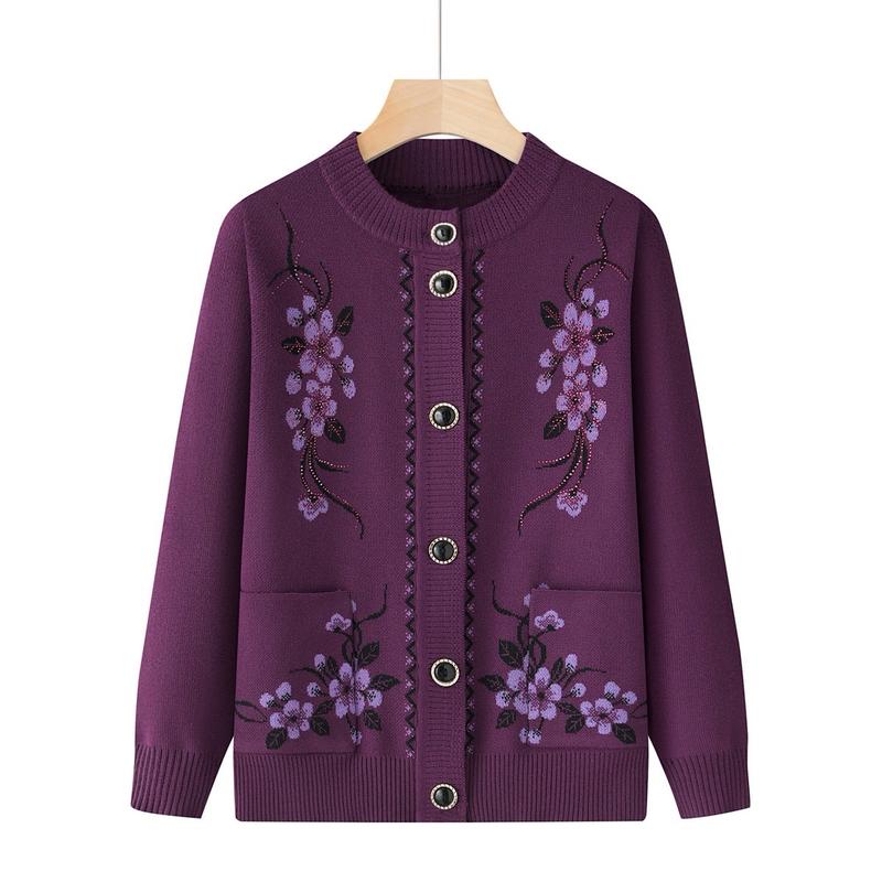 Áo  cardigan len trung niên cài cúc tay dài cho mẹ chất liệu len dệt kim mềm mịn Top Women Xanh Sen Voi 3