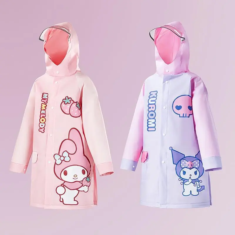 Children's Sanrio Raincoat, Melody Kuromi Waterproof Backpack,Girl's Raincoat
