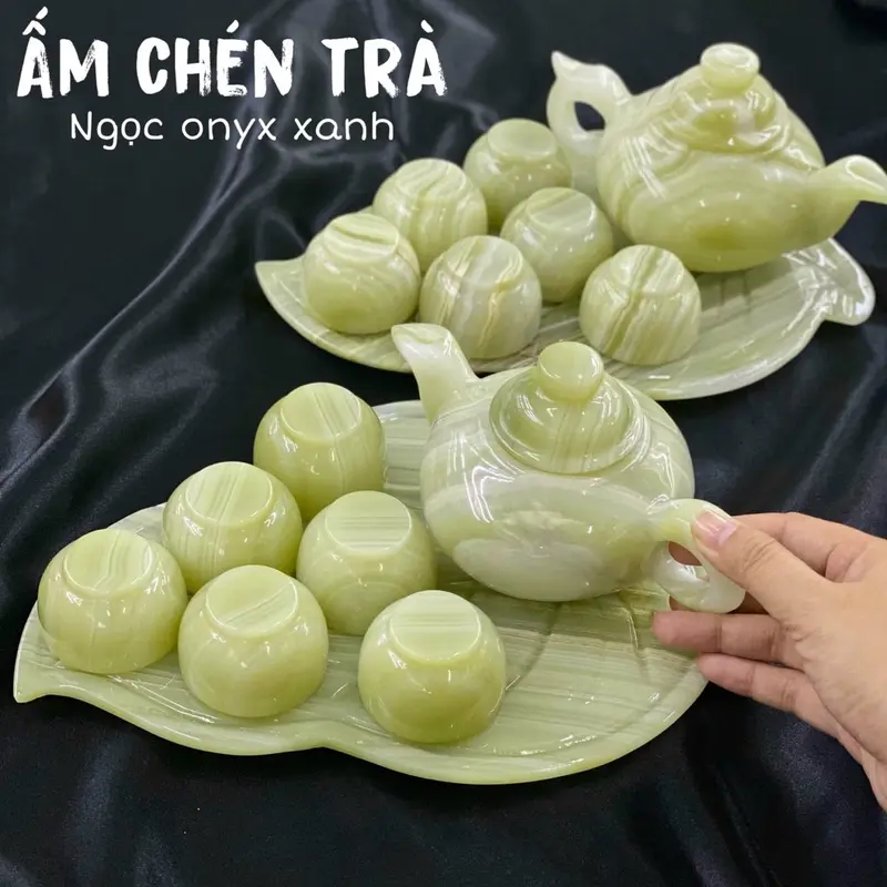 Bộ ấm chén trà đá ngọc onyx xanh 2