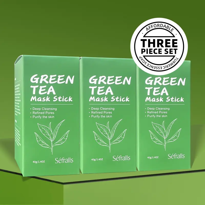 Green Tea Mud Mask Stick, 3 Counts/set Deep Pore Cleansing Facial Mask Stick, Gentle Daily Skin Care Product for Women & Men 2