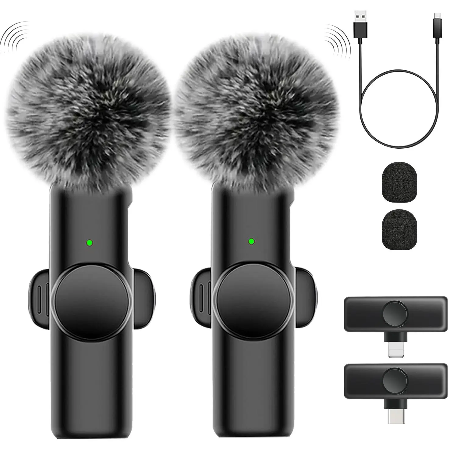 Wireless Lavalier Microphone, USB Rechargeable Wireless Microphone, Noise Reduction Microphone for Video Recording Interview Podcast Vlog, Audio