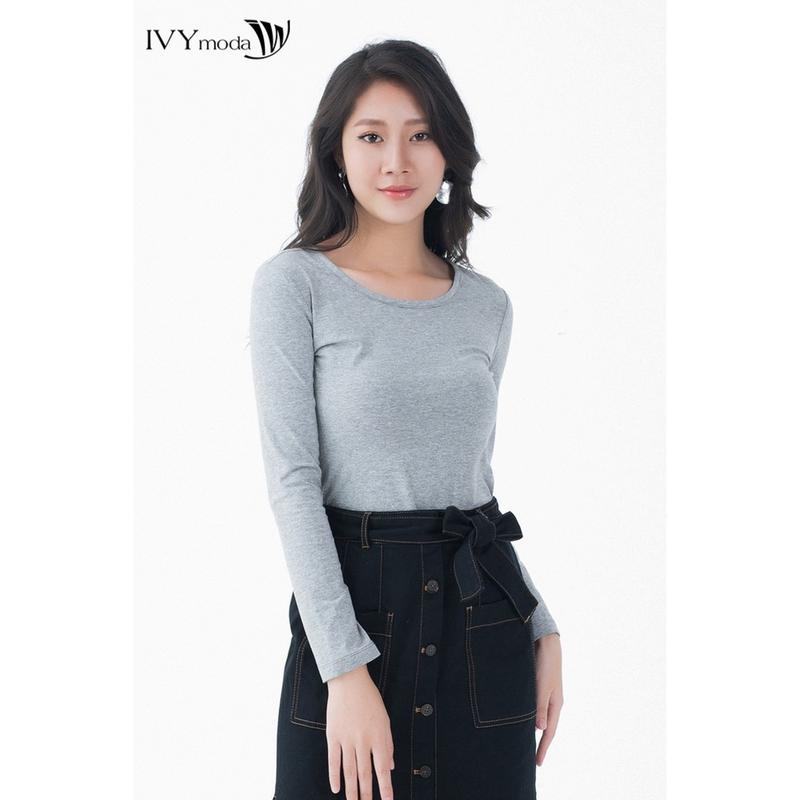 Áo thun trơn cổ tròn dáng ôm nữ IVY moda MS 58P0157