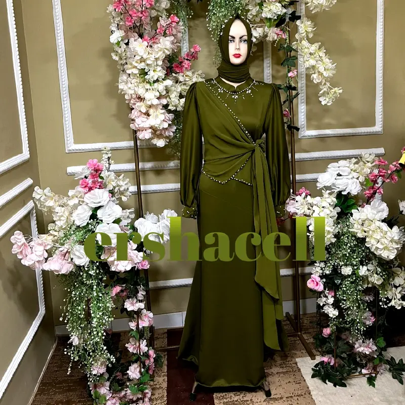 Gaun Zaskia Pesta Ceruty Baby Doll Model Duyung dengan Payet Mutiara & Perak - Tersedia Hitam, burgundy, hijau army, denim muda, maroon, hitam, 0
