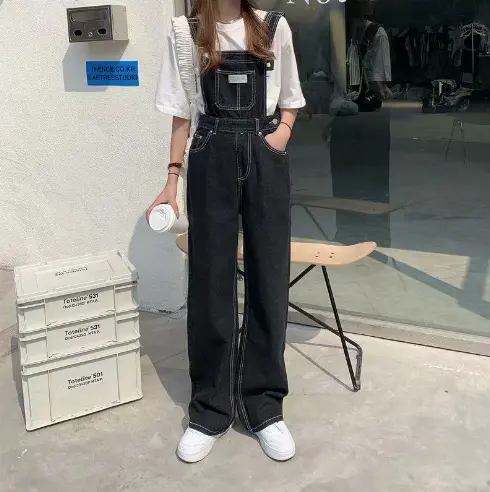 {CUCI GUDANG} Irene Jumpsuit Longgar Jumpsuit Denim Pakaia Kodok Overall Tali Ikat Celana Wanita Celana Jumpsuit High pinggang Lebar Kaki Celana Panjang 4
