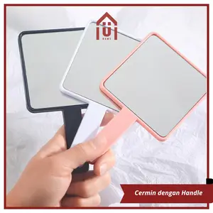 UNISO - CERMIN DENGAN HANDLE CERMIN MOTIF KOTAK POLOS GAGANG CERMIN RIAS MAKEUP KACA GENGGAM PERSEGI TRAVEL SIZE