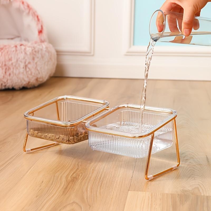 Transparent Three-dimensional Design Double  Bowls For Easy Feeding And Hydration - Ideal Pet Supplies camera collar pet slow feeder raised bowl cat water fountain dog walking hands free 2