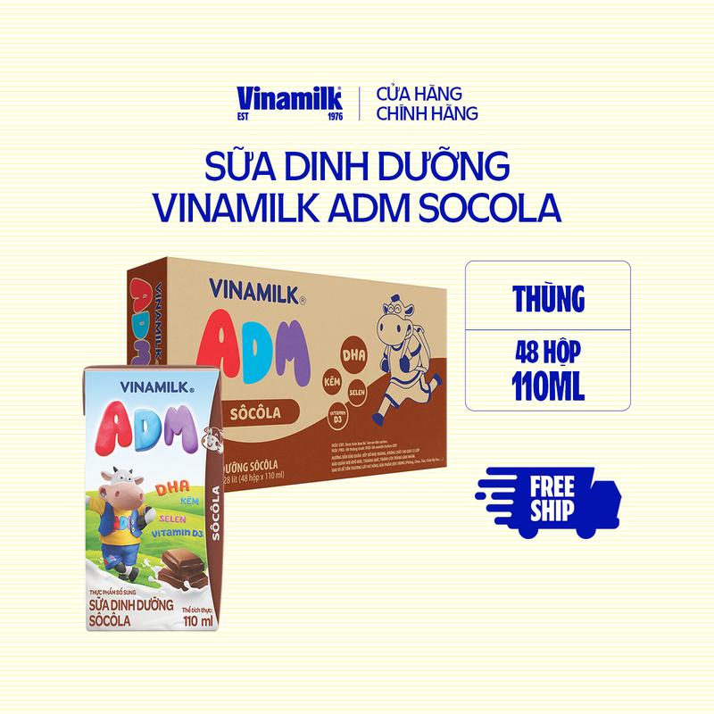 2 Thùng Sữa dinh dưỡng Vinamilk ADM Gold Hương socola Hộp 110ml - 48 hộp/Thùng