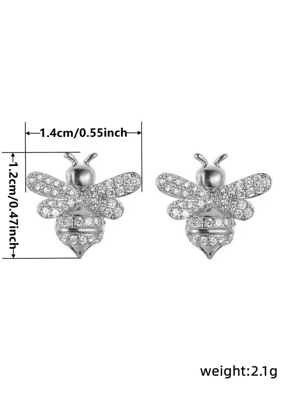 1 Pair Cubic Zirconia Decorated Bee Design Stud Earrings, Fashion Jewelry for Party, Daily Clothing Decor, Trendy All-match & Exquisite Jewelry for Birthday Gift 1