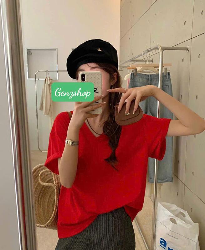 ÁO THUN CỔ TIM NỮ TRƠN DỄ PHỐI ĐỒ OVERSIZE <72KG Top Cổ Tròn Nữ Cotton Women 6