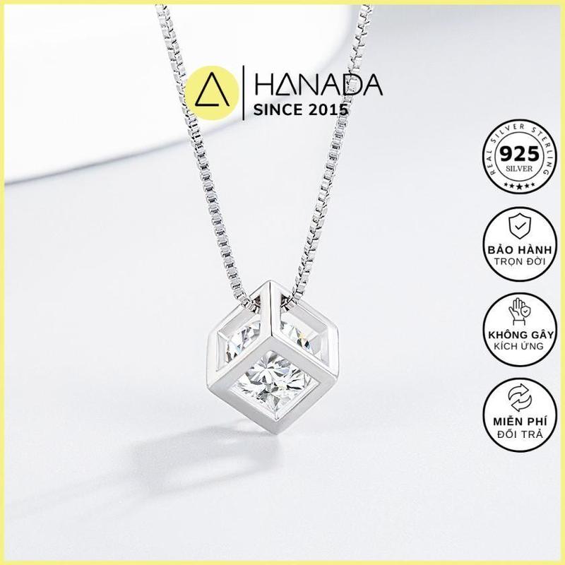 [BH TRỌN ĐỜI] Dây Chuyền Bạc 925 Hanada Vuông Đá Trang Sức Bạc Thời Trang Vòng Cổ Lập Phương Một Đá 0160 G4 0
