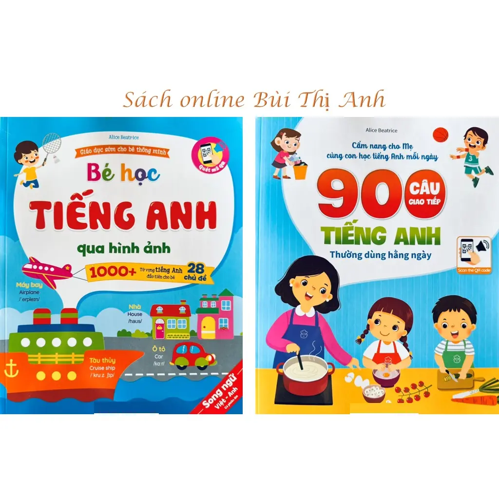 Sách - Combo 2 cuốn Cùng Con Học Mỗi Ngày 900 Câu Giao Tiếp, Bé Học Tiếng Anh Qua Hình Ảnh