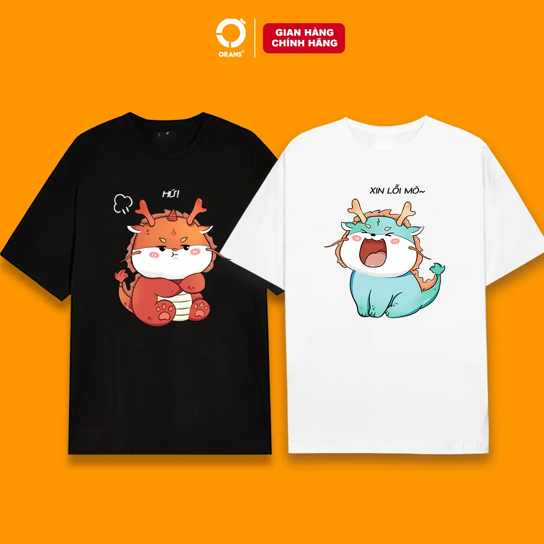 Áo đôi in hình XIN LỖI MÒ - HỨ rồng dễ thương Oversize chất COTTON 4C, FULLBOX ORANS COUPLE TEE - ORAN'S