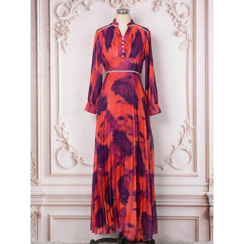 2025 Women's New Muslim Fashion Long Sleeve Loose Diamond-Studded Pink Party Dress 6
