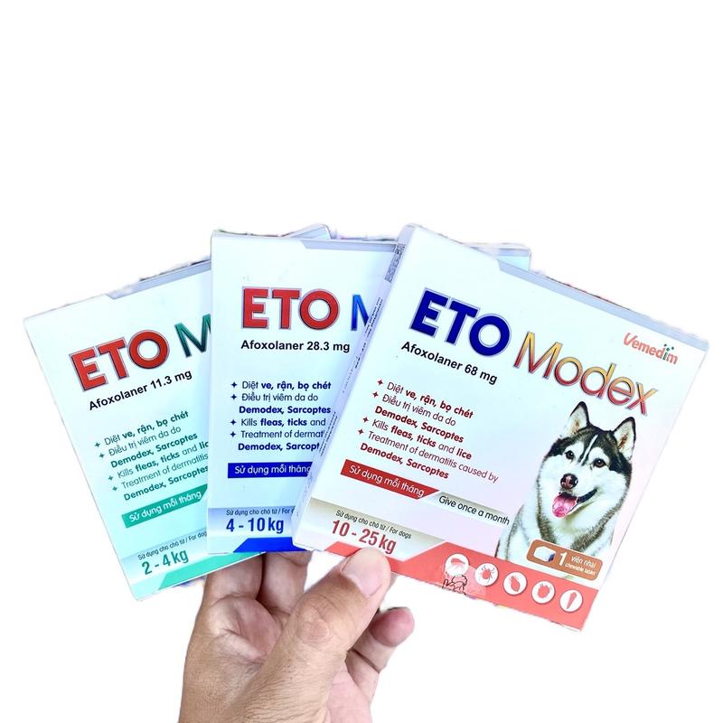 Viên ETO Modex(1 hộp 1 viên) trị bọ chét, ve, rận, viêm loét trên chó, CAM KẾT diệt bọ chét sau khi sử dụng, loại từ 2-4kg, 4-10kg và 10-25kg.