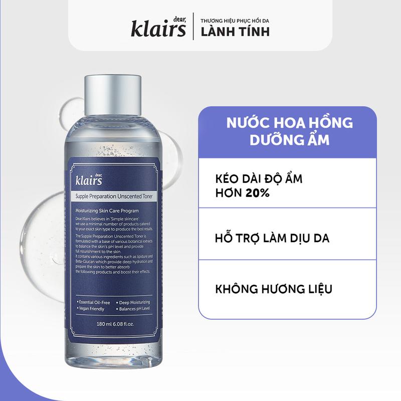 [Chảnh-NON CFV] Nước hoa hồng Dear Klairs Supple Preparation Unscented Toner 180mL Skincare