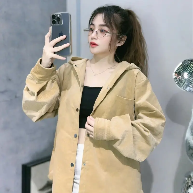 Áo Khoác Nhung Gân Thời Trang Có Nón Trùm Đầu Dành Cho Nam Nữ 4