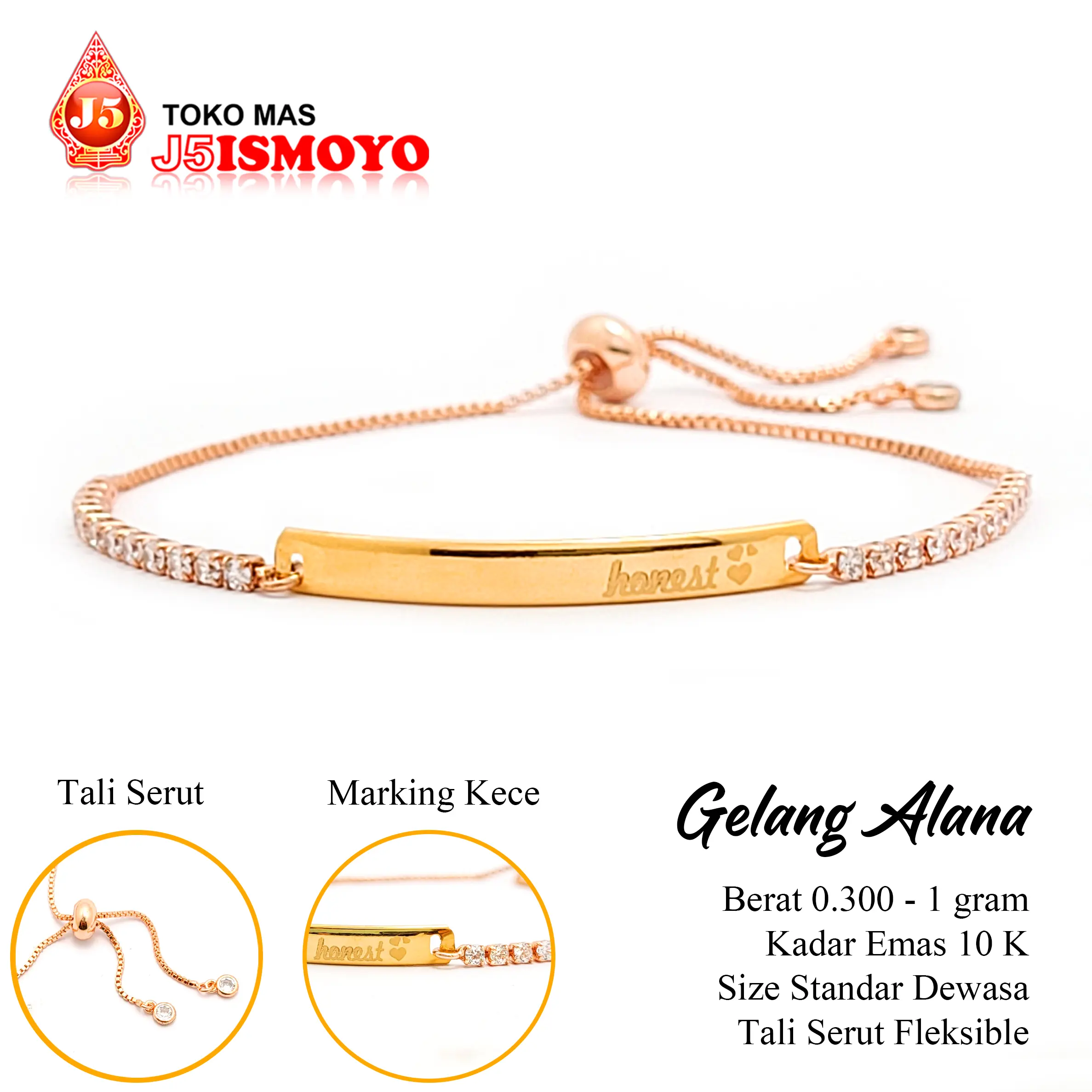 Gelang Tali Serut Kombinasi Emas Alana BTPU J5 Ismoyo