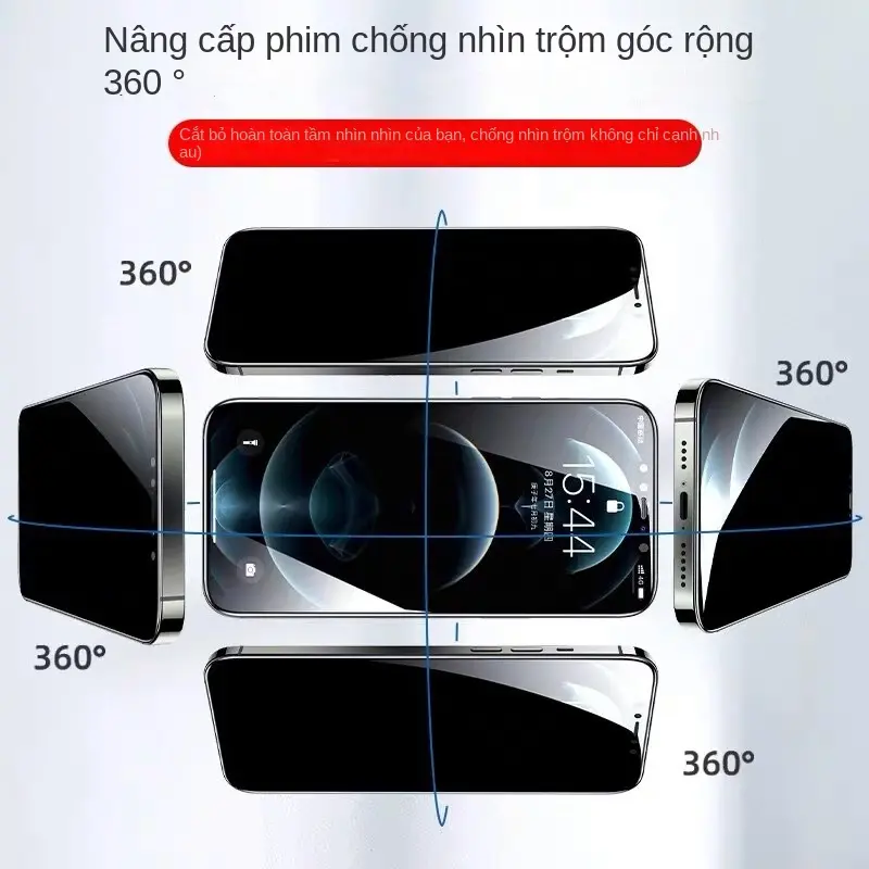 Phim Kính Cường Lực Chống Nhìn Trộm, 360 Độ, Chống Vân Tay, Chống Trầy Xước, Chống Cháy Nổ, Thích Hợp Cho iPhone 11 / 12 / 13 / 14 / 15 / 16pro Max, Phim Điện Thoại Di Động Phụ Kiện xidu  case ốp  bảo 1