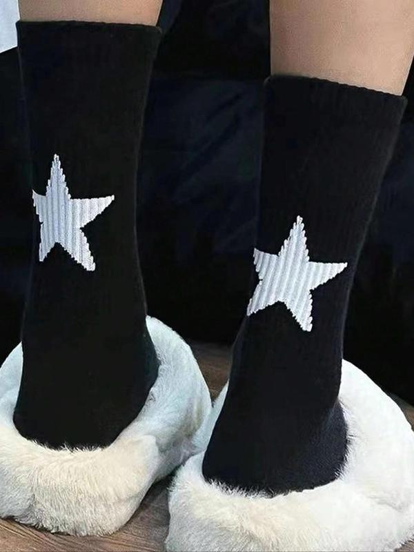 Women's 2 Pairs Chic Star Print Crew Socks, Fashion Casual Cozy Breathable Comfort Mid-Calf Socks For Daily Outdoor Wear, Womenswear, Lady Socks For All Seasons 2