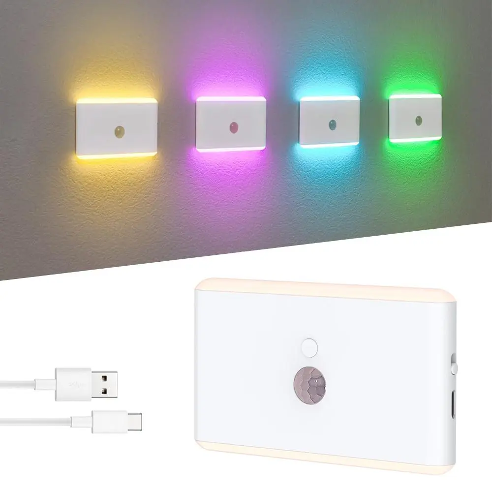 Rechargeable Auto-induction LED Night Light, RGB Mode Human Body Sensor Light, Intelligent Dimming Sensor Light for Stair, Living Room, Bedside, Entrance