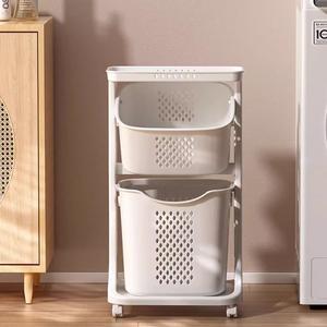 Bakul Dobi Kotor Dua Lapisan, Hamper Dobi Pakaian Bilik Mandi, Berbilang Lapisan Terbahagi, dengan Roda, Bakul Penyimpanan, Reka Bentuk Kotor, Tarikh: 2025 Supplies mesra alam dengan tudung lipat wrapped kotak & tong penyimpanan