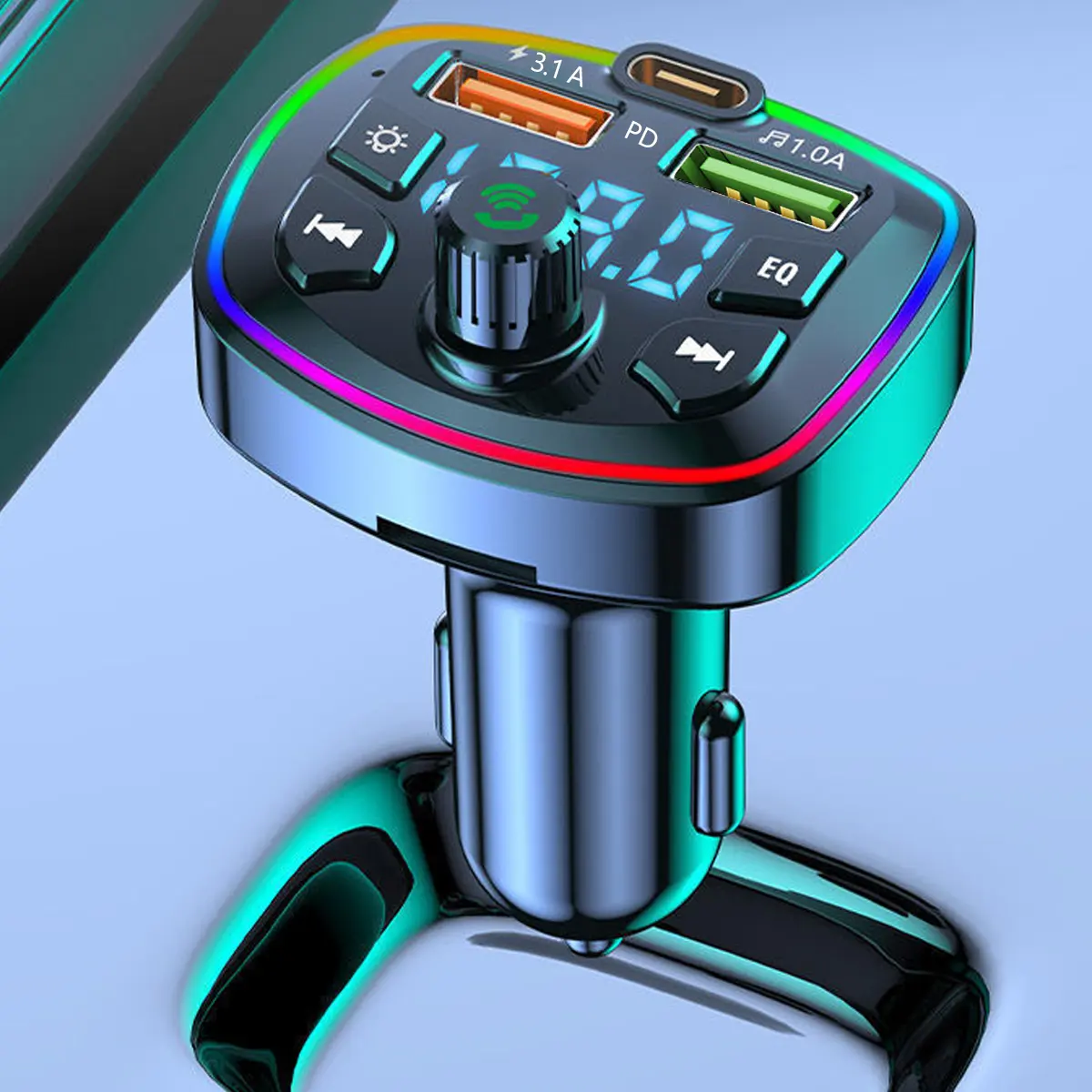เครื่องเล่น MP3 ในรถยนต์, บลูทูธ 5.0, เครื่องส่งสัญญาณ FM, พร้อมที่ชาร์จ USB 2 ช่อง, อินเทอร์เฟซ PD และ QC, ตัวแปลง FM ไร้สาย, ไมโครโฟนในตัว, เทคโนโลยี CVC, อะแดปเตอร์วิทยุในรถยนต์, พร้อมไฟแบ็คไลท์ 7 สี, เหมาะสำหรับรถยนต์ Car