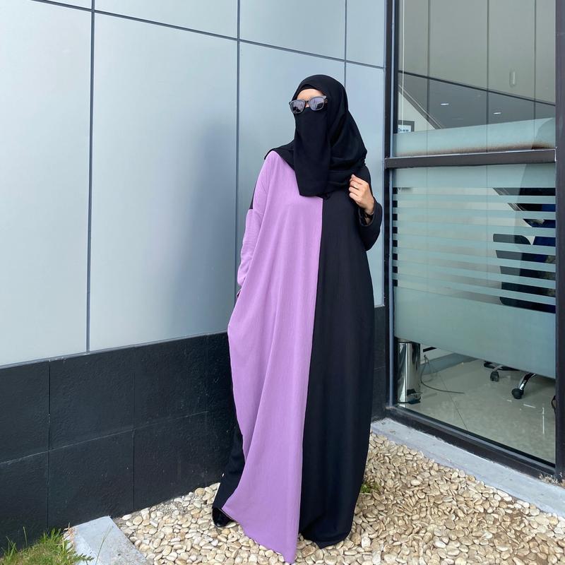Gamis Abaya Nazira Crinkle Airflow Anti kusut anti lecek Syari Muslim Kombinasi Dress Wanita Simple Dewasa Remaja Mewah Motif Ibu Hitam 7