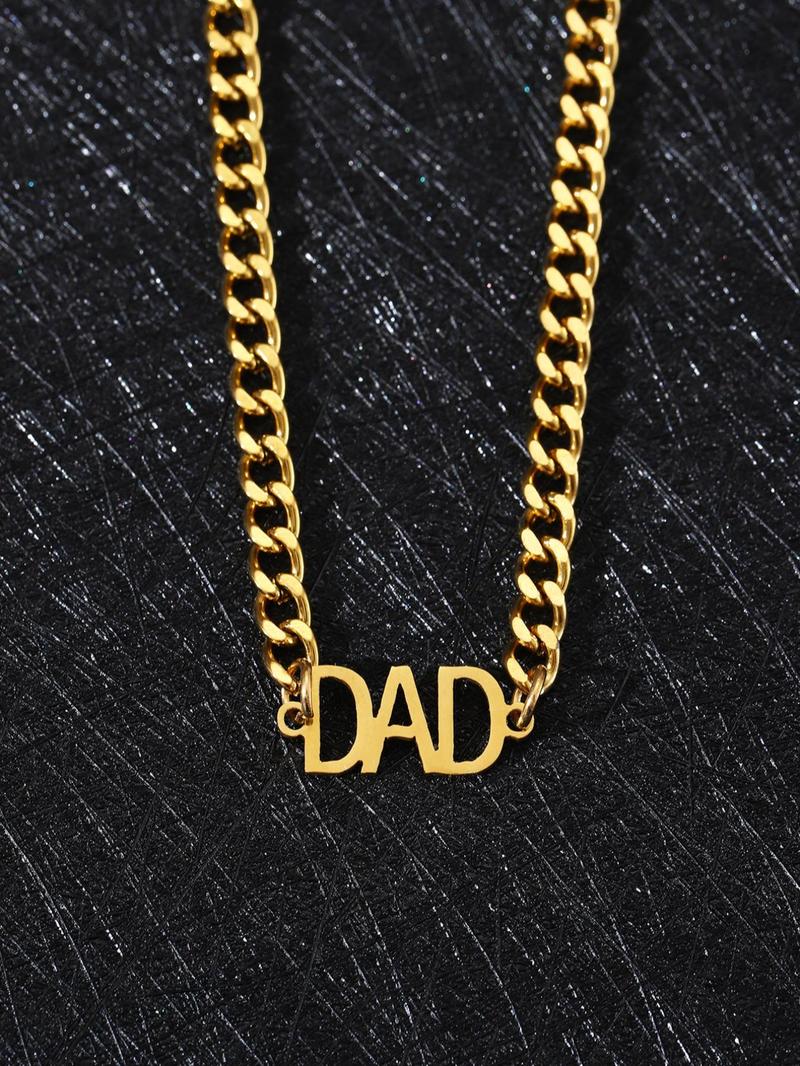 Product Introduction of Men's Punk Style Fashion DAD Letter Design Pendant Necklace, Casual Trendy Chain Necklace For Party Decoration, Elegant All-match Fashion Accessories for Daily Wear, Without Box 7