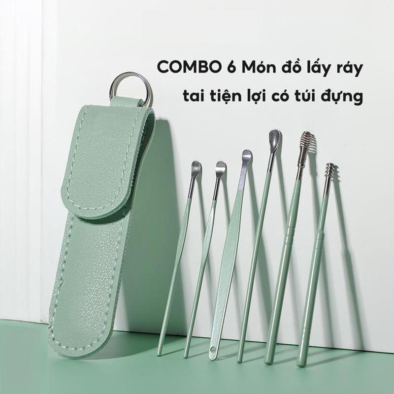 [Màu Ngẫu Nhiên] Bộ 6 Món Lấy Ráy Tai Mini Bằng Thép Không Gỉ  Kèm Túi Đựnġ, Que Lấy Ráy Tai Tiện Lợi Nữ Women
