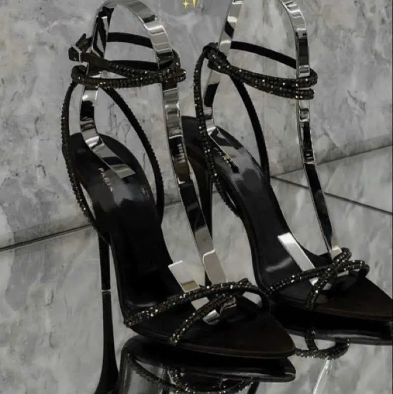 Sandal HMStore Dây Chéo Full Đen Cao 9cm