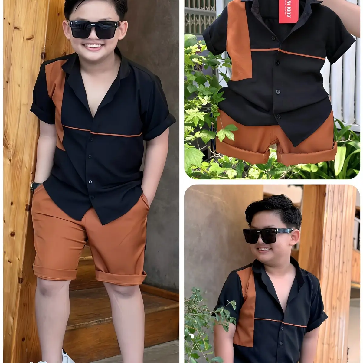 Set công tử phối nâu bo bé trai 10-52kg