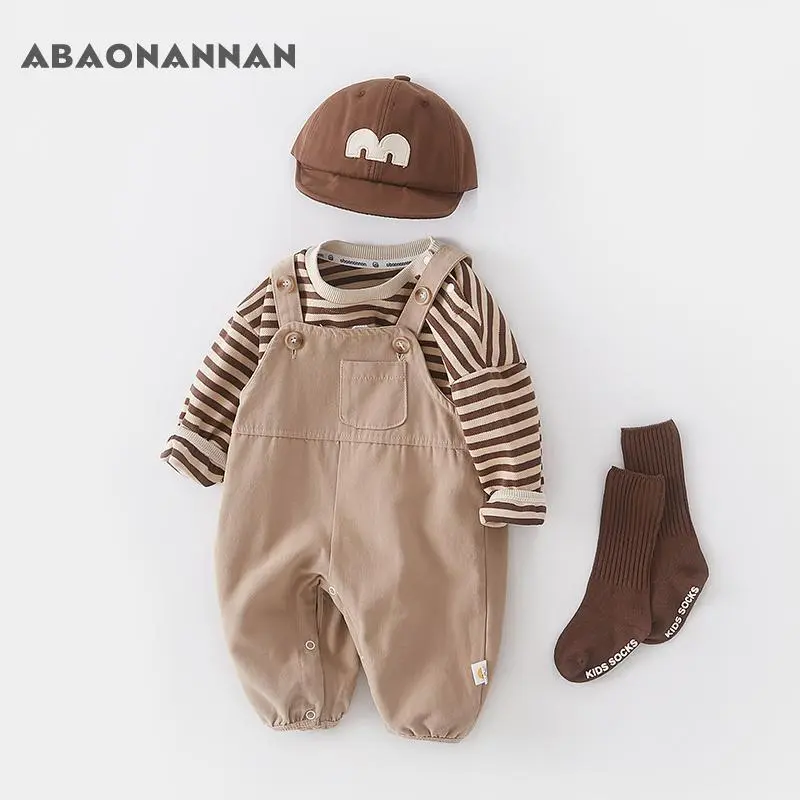 Bộ Đồ Quần Yếm Cho Em Bé Bộ Đồ Hai Mảnh Cho Em Bé Nam Và Nữ, Áo Jumpsuit Quần Mùa Xuân Và Mùa Thu, Áo Khoác Ngoài Phong Cách Phương Tây, Phong Cách Người Nổi Tiếng Trên Internet, Thiết Kế Dễ Thương
