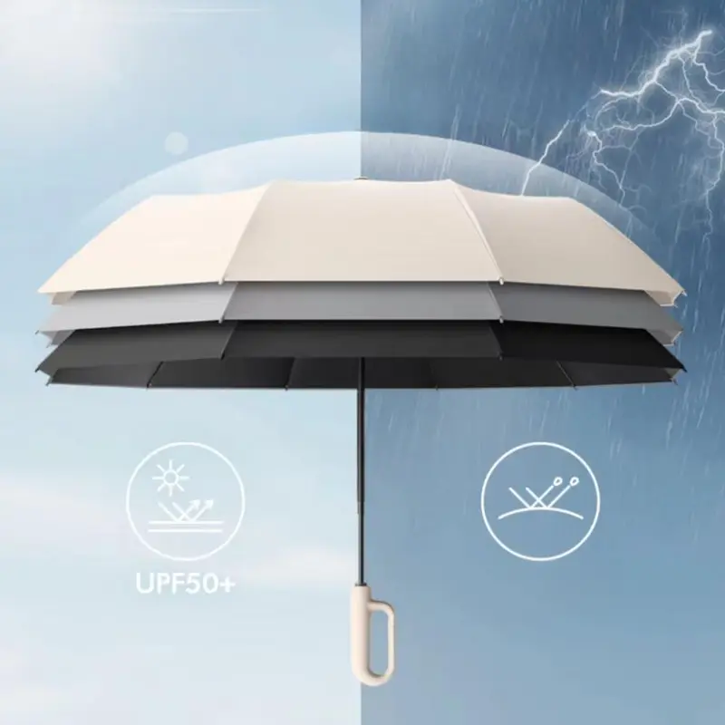 Automatic Folding Umbrella, 1 Count Portable Rain Umbrella with Loop Buckle, Windproof & Waterproof Umbrella for Men & Women, Halloween Gifts Lightweight Black 3