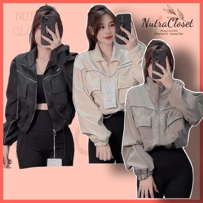 Áo khoác dù 2 lớp lửng croptop thêu chữ answer cổ trụ unisex nam nữ