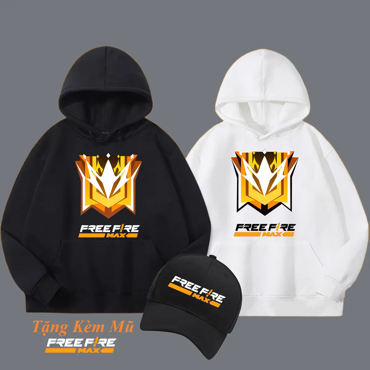 Áo Hoodie Free Fire Max Nam [ TẶNG KÈM 1 Nón ] 2 Màu Trắng Đen Rank Thách Đấu