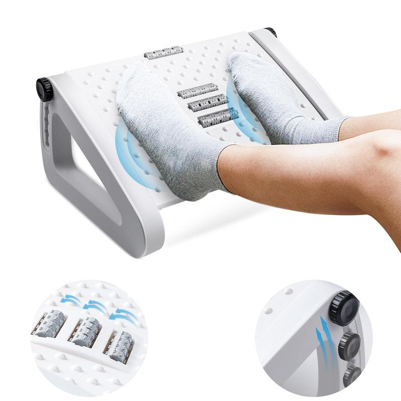 🚚SG Seller🚚Ergonomic Foot Stool 180° Swing Massage Roller Rest Stool Under Office Desk Anti-slip Antibacterial Massage Foot Stool Foot Stool Foot Stool Foot Massage Stool 9