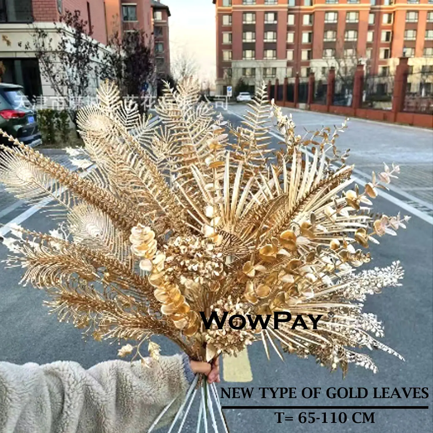 WowPay Artificial Korean Tall Dried Leaf Daun Emas Plastik Dekorasi Hiasan Wedding Hamper Ginkgo