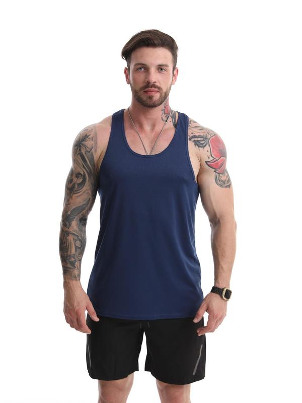 Men's Regular Fit Solid Scoop Neck Sports Tank Top, Quick Drying Comfortable Sports Top for Gym Workout Running, Casual Men's Sportswear for Summer, Activewear 5
