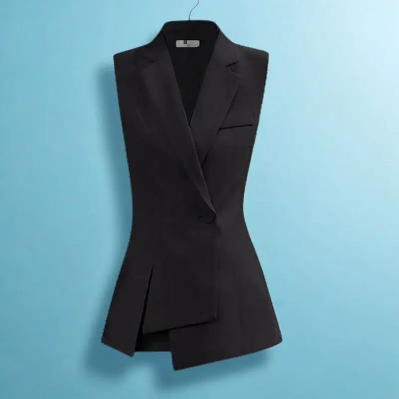 Áo Blazer Nhỏ Thiết Kế Xếp Lớp Sành Điệu Áo Vest, Bộ Sưu Tập Mùa Đông Mới Năm 2025, Màu Đen Độc Đáo, Không Tay Bất Đối Xứng Áo Khoác Vest, Dành Cho Nữ