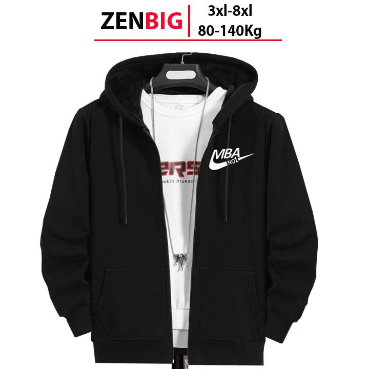  áo khoác nỉ big size lót lông nam dành cho người mập người béo 80-130kg zenbig Menswear Hoodie Dài Tay Tay Dài Màu Đen 